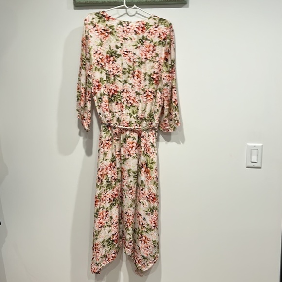 J Jill Dress Women Midi V- Neck 3/4 Sleeves Floral Elastic Waist Tie dress large - Picture 6 of 10
